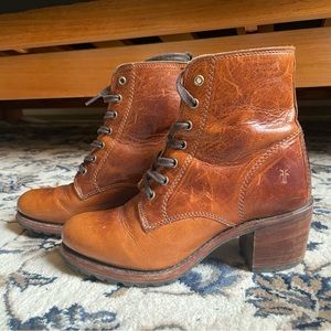 frye sabrina 6g lace up cognac
